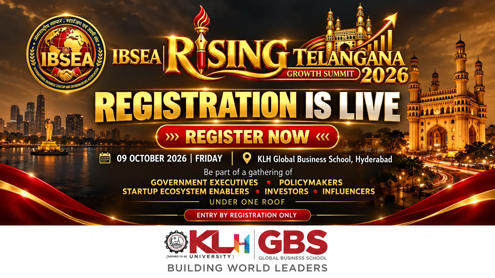 IBSEA Rising Telangana Growth Summit 2026 | 09 October 2026 | Venue - KLH Global Business School , Hyderabad, Telangana.